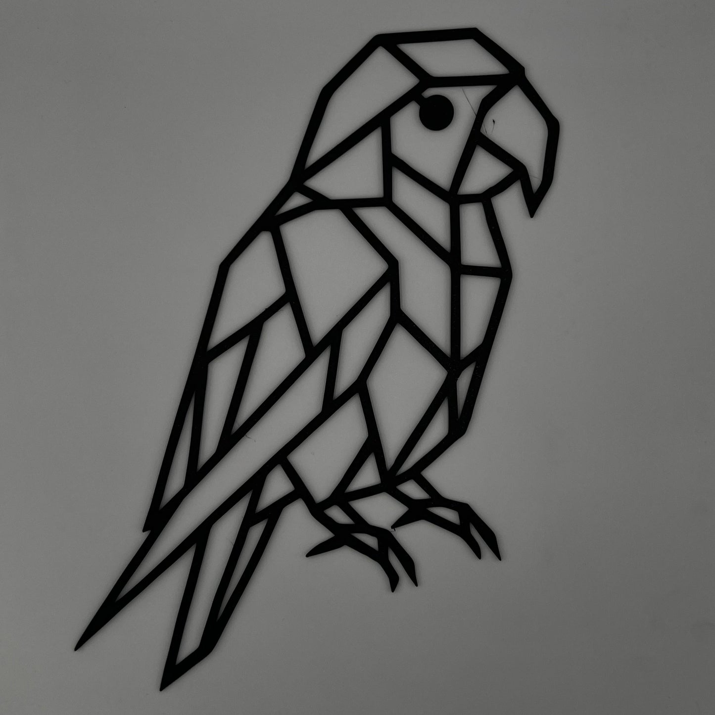 Geometryczna Papuga nowoczesna ozdoba ścienna w stylu minimalistycznym, wykonana z PLA, projekt CNC3DX.