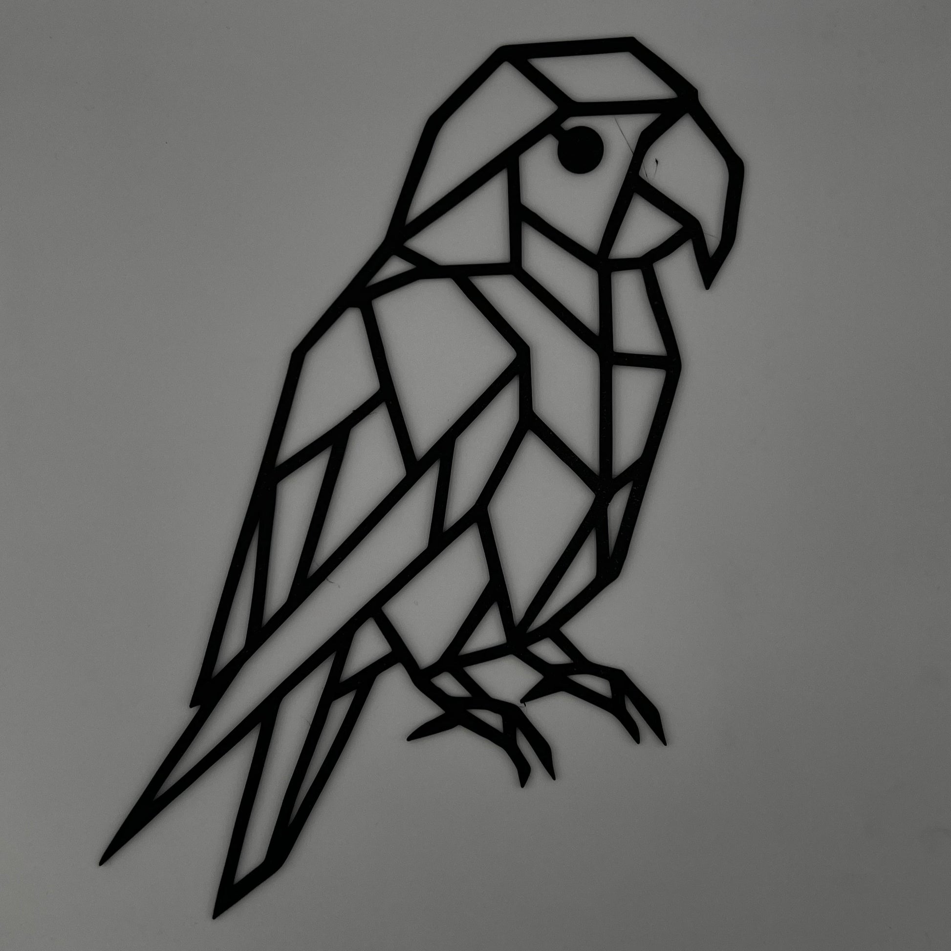 Geometryczna Papuga nowoczesna ozdoba ścienna w stylu minimalistycznym, wykonana z PLA, projekt CNC3DX.